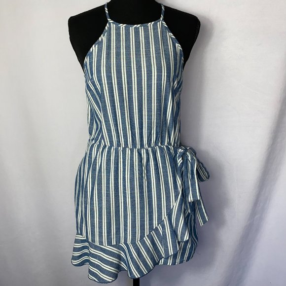 Speechless Sleeveless Faux Wrap Romper White Blue Striped Size XXS - Picture 3 of 10